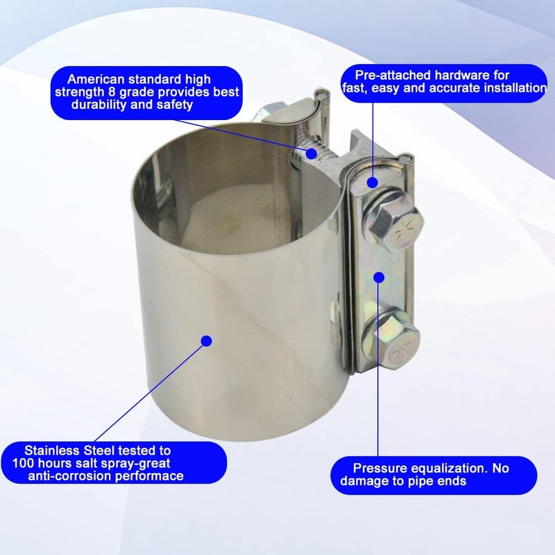 eLifecenter Universal 2 1/4 Inch Butt Joint Exhaust Clamp, 57mm/2.25" Stainless Steel Seal Clamp Sleeve Coupler - Image 4